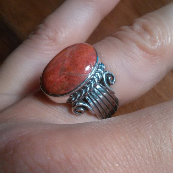Santa Fe Style Enhanced Red Coral Sterling Silver Ring (Size 6) - Picture 14 of 15